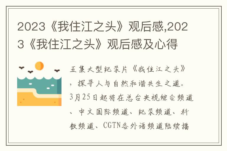 2023《我住江之頭》觀后感,2023《我住江之頭》觀后感及心得