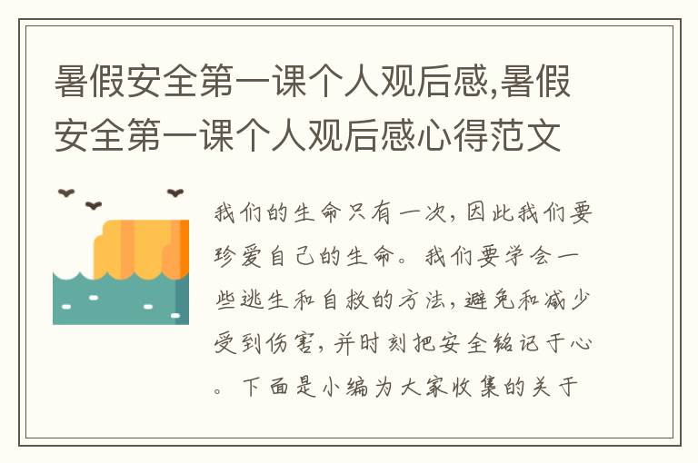 暑假安全第一課個人觀后感,暑假安全第一課個人觀后感心得范文【五篇】