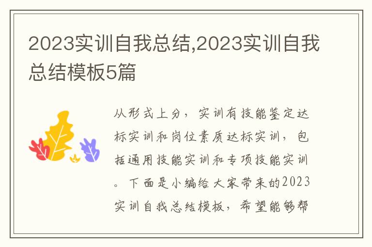 2023實(shí)訓(xùn)自我總結(jié),2023實(shí)訓(xùn)自我總結(jié)模板5篇