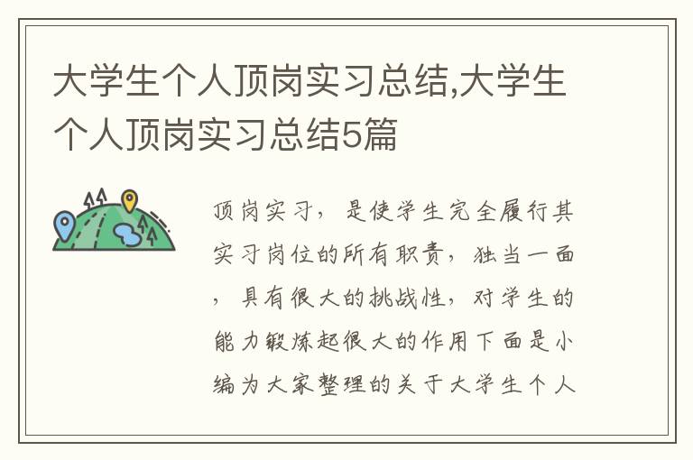 大學(xué)生個(gè)人頂崗實(shí)習(xí)總結(jié),大學(xué)生個(gè)人頂崗實(shí)習(xí)總結(jié)5篇