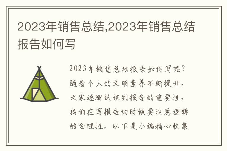 2023年銷售總結(jié),2023年銷售總結(jié)報告如何寫