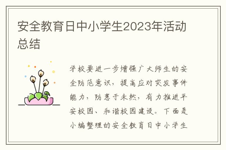 安全教育日中小學生2023年活動總結