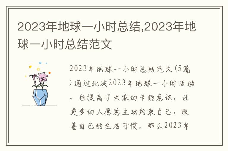 2023年地球一小時總結,2023年地球一小時總結范文