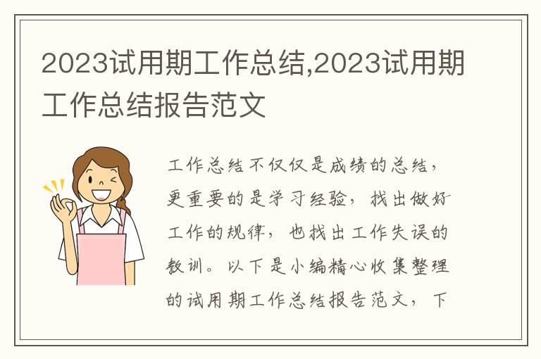 2023試用期工作總結,2023試用期工作總結報告范文