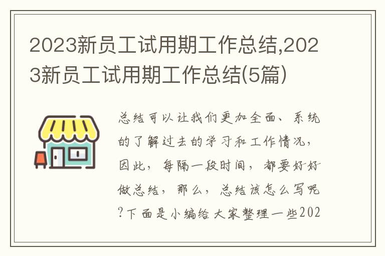 2023新員工試用期工作總結,2023新員工試用期工作總結(5篇)