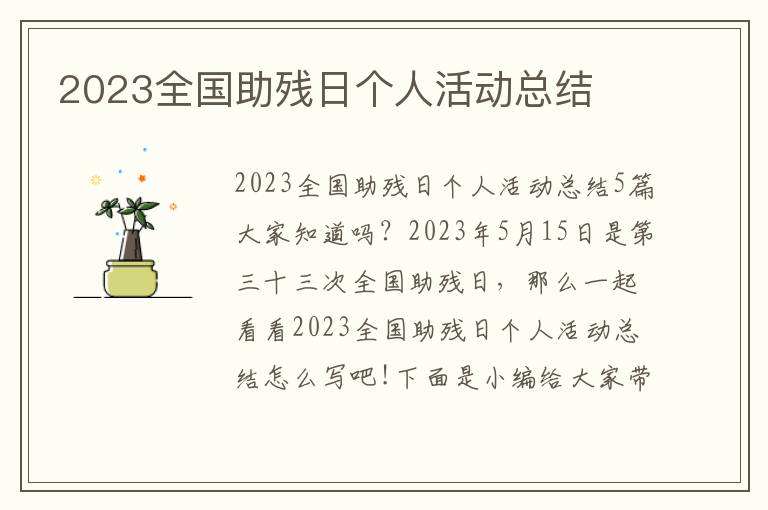 2023全國助殘日個人活動總結