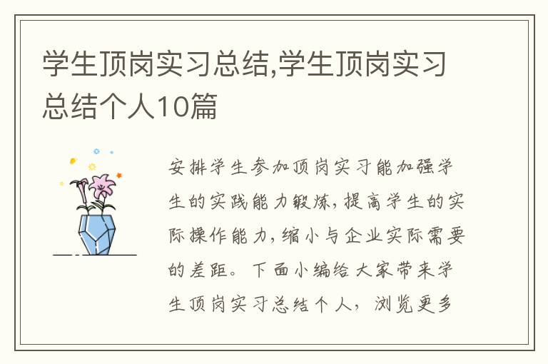 學生頂崗實習總結(jié),學生頂崗實習總結(jié)個人10篇