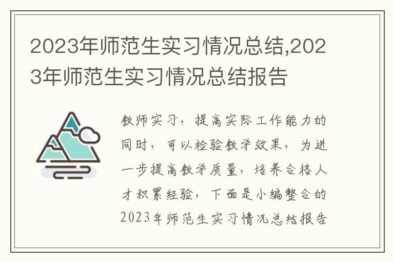 2023年師范生實習情況總結,2023年師范生實習情況總結報告