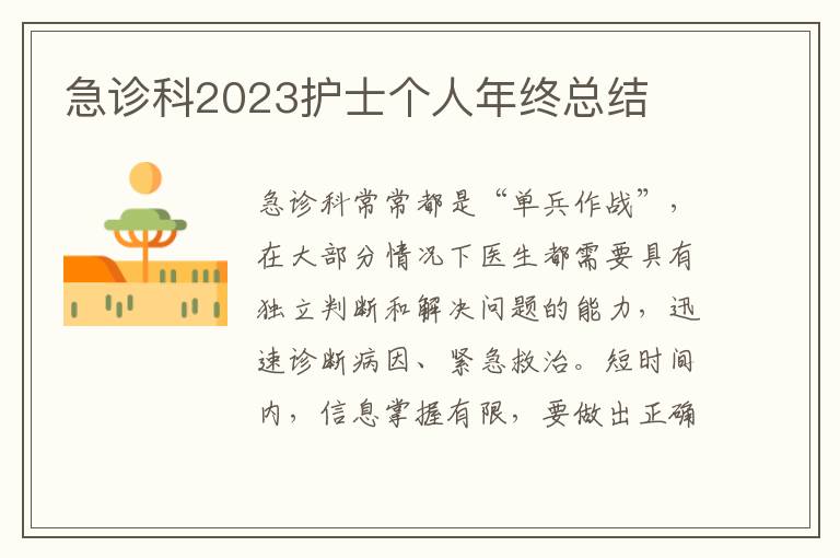 急診科2023護士個人年終總結