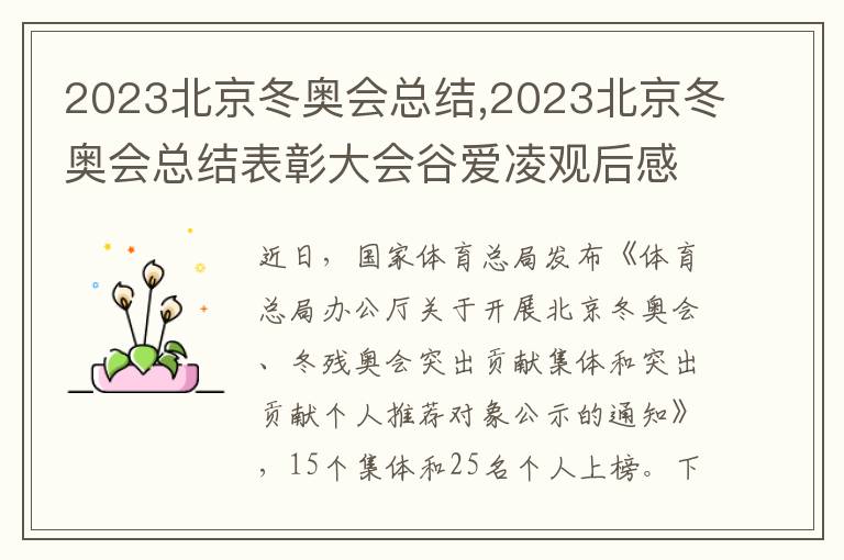 2023北京冬奧會總結,2023北京冬奧會總結表彰大會谷愛凌觀后感