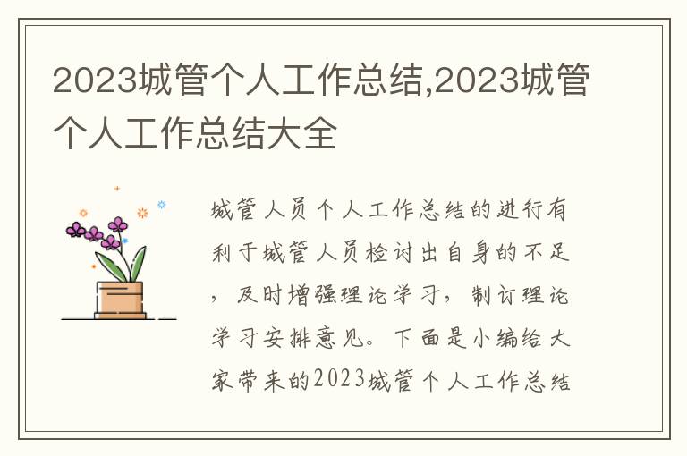 2023城管個人工作總結(jié),2023城管個人工作總結(jié)大全