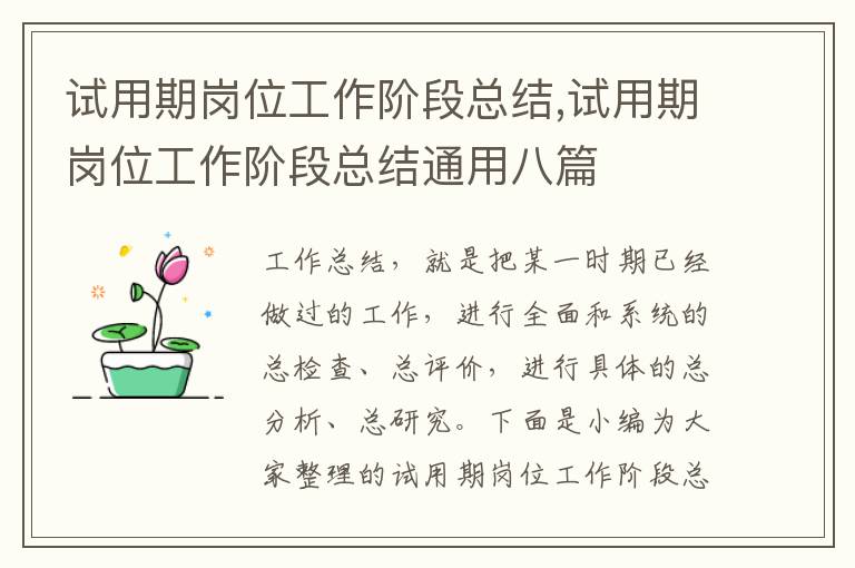 試用期崗位工作階段總結,試用期崗位工作階段總結通用八篇