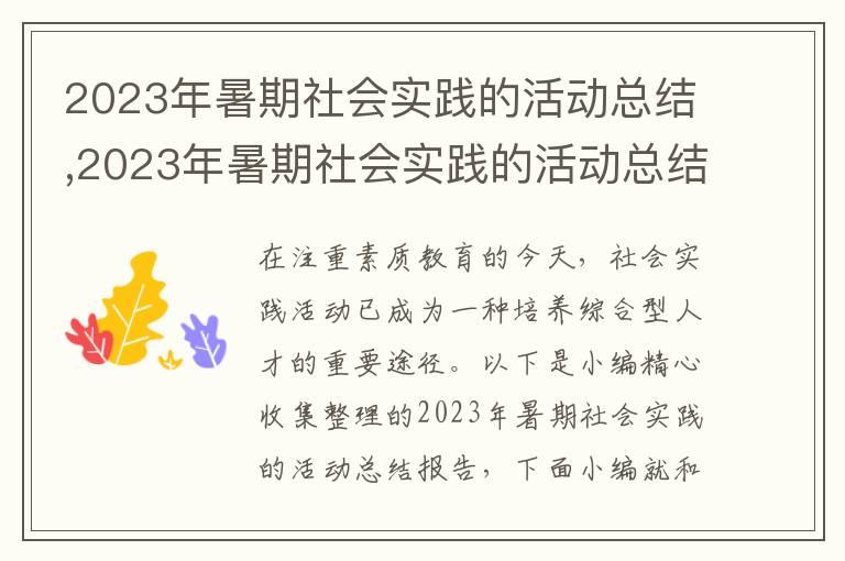 2023年暑期社會實踐的活動總結(jié),2023年暑期社會實踐的活動總結(jié)報告