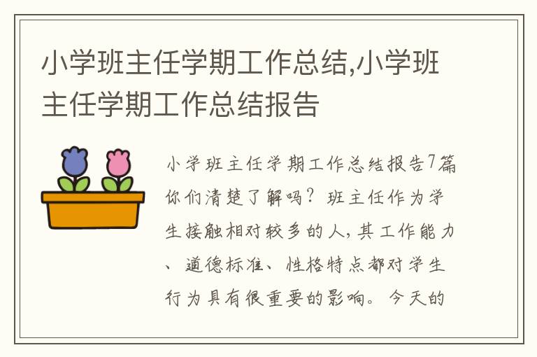 小學班主任學期工作總結,小學班主任學期工作總結報告