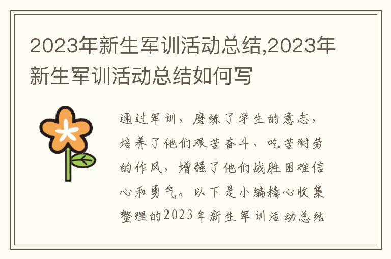 2023年新生軍訓(xùn)活動總結(jié),2023年新生軍訓(xùn)活動總結(jié)如何寫