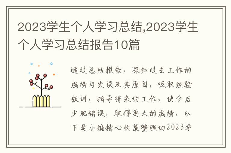 2023學(xué)生個(gè)人學(xué)習(xí)總結(jié),2023學(xué)生個(gè)人學(xué)習(xí)總結(jié)報(bào)告10篇