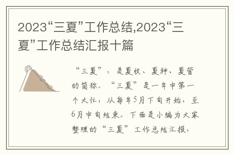 2023“三夏”工作總結,2023“三夏”工作總結匯報十篇