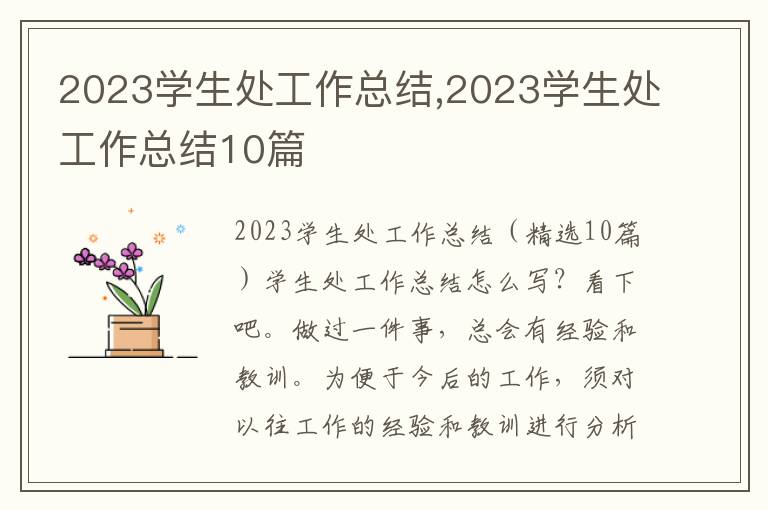 2023學(xué)生處工作總結(jié),2023學(xué)生處工作總結(jié)10篇