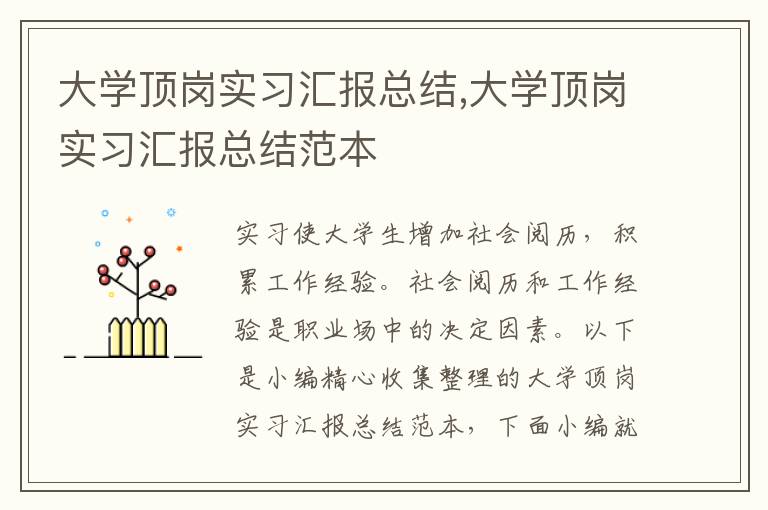 大學頂崗實習匯報總結,大學頂崗實習匯報總結范本