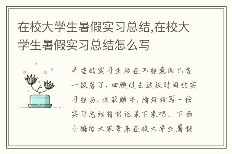 在校大學(xué)生暑假實(shí)習(xí)總結(jié),在校大學(xué)生暑假實(shí)習(xí)總結(jié)怎么寫