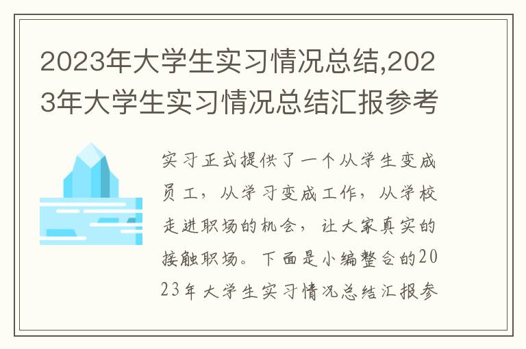 2023年大學生實習情況總結,2023年大學生實習情況總結匯報參考