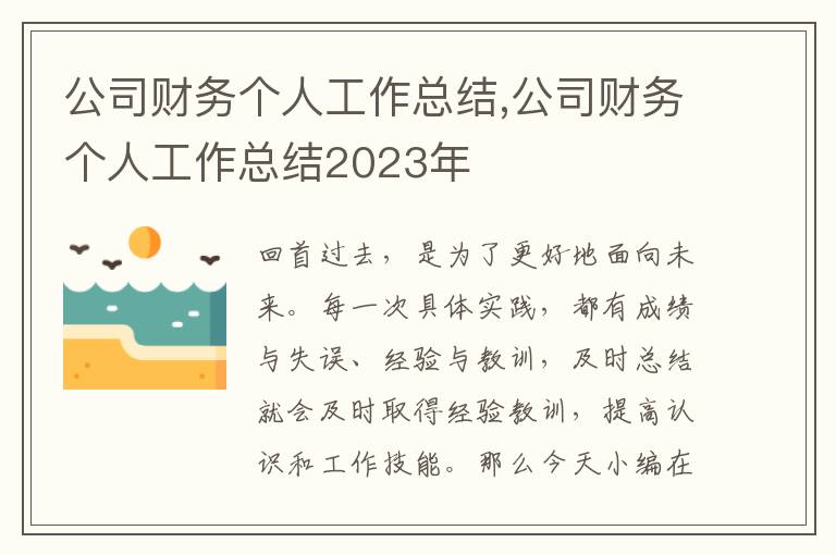 公司財務個人工作總結,公司財務個人工作總結2023年