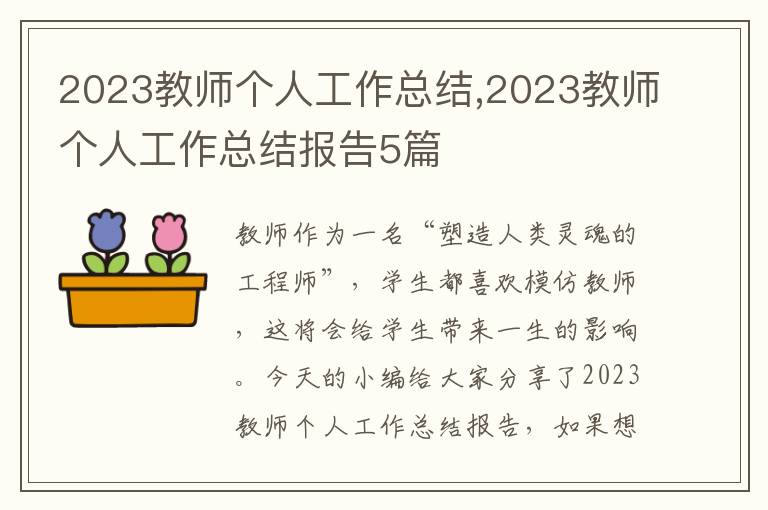 2023教師個人工作總結,2023教師個人工作總結報告5篇