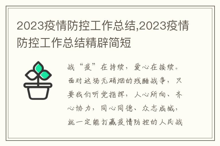 2023疫情防控工作總結,2023疫情防控工作總結精辟簡短