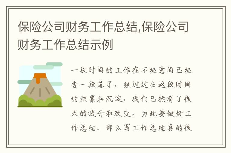 保險公司財務工作總結,保險公司財務工作總結示例