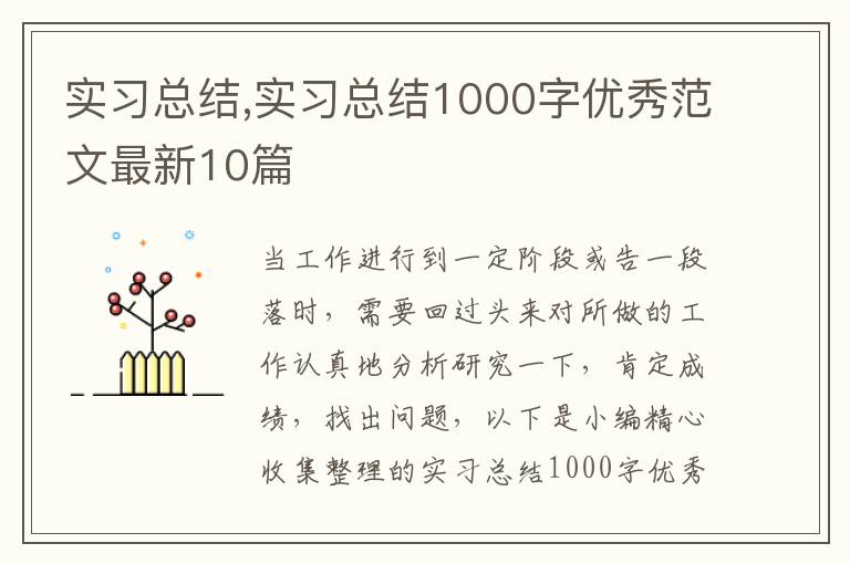 實習(xí)總結(jié),實習(xí)總結(jié)1000字優(yōu)秀范文最新10篇