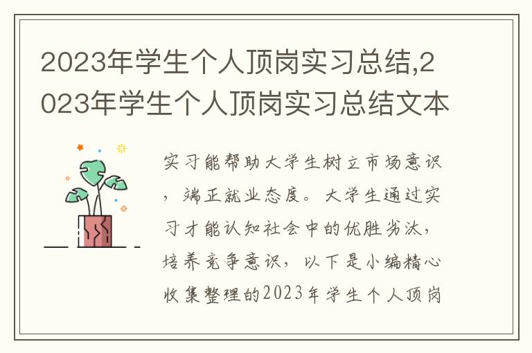 2023年學(xué)生個人頂崗實習(xí)總結(jié),2023年學(xué)生個人頂崗實習(xí)總結(jié)文本