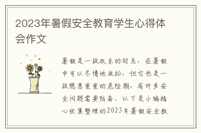 2023年暑假安全教育學(xué)生心得體會作文