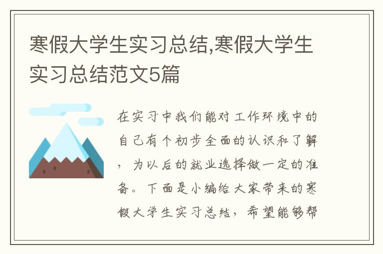 寒假大學生實習總結,寒假大學生實習總結范文5篇