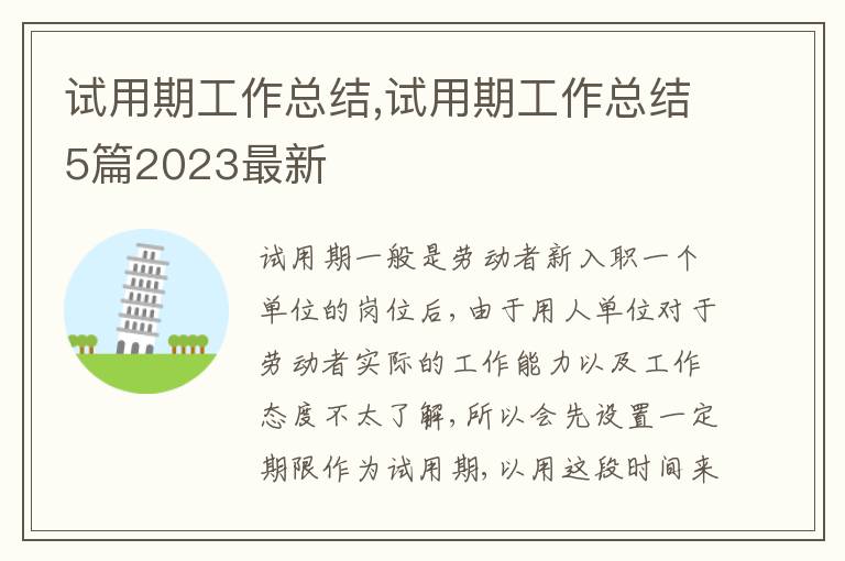 試用期工作總結,試用期工作總結5篇2023最新