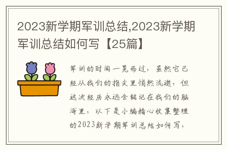 2023新學期軍訓總結(jié),2023新學期軍訓總結(jié)如何寫【25篇】