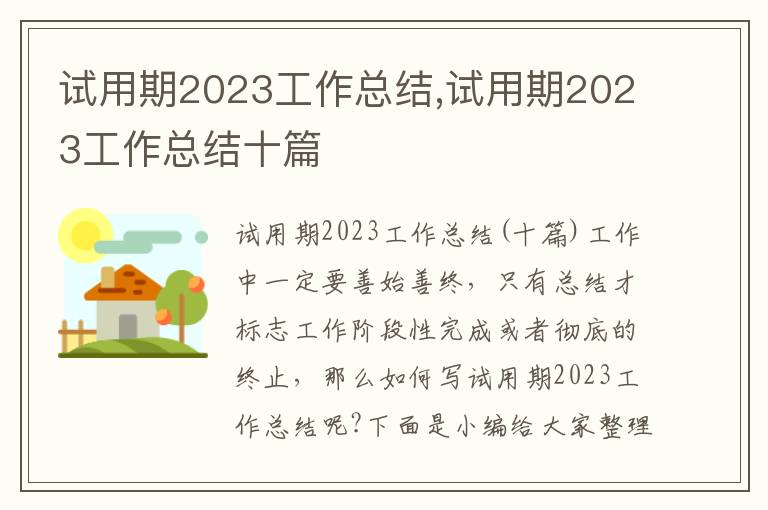 試用期2023工作總結,試用期2023工作總結十篇