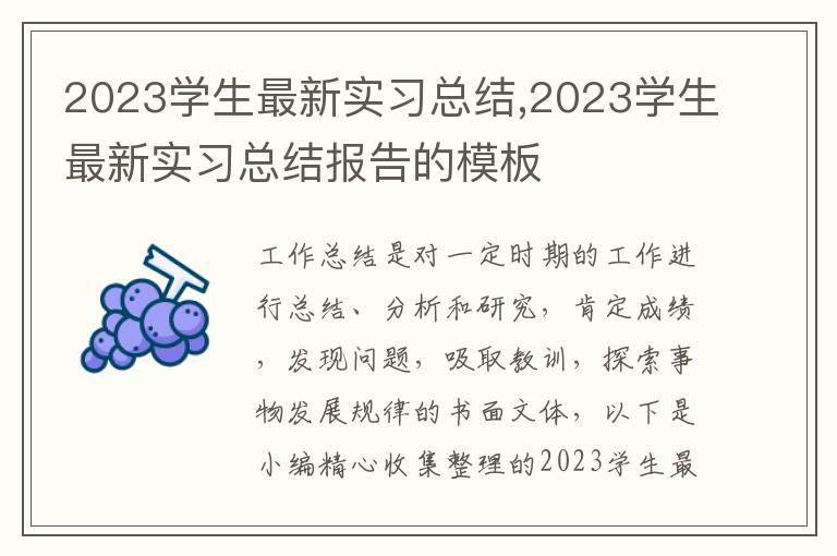 2023學生最新實習總結,2023學生最新實習總結報告的模板