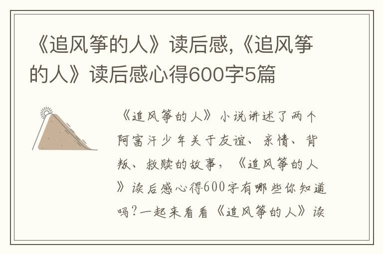 《追風(fēng)箏的人》讀后感,《追風(fēng)箏的人》讀后感心得600字5篇