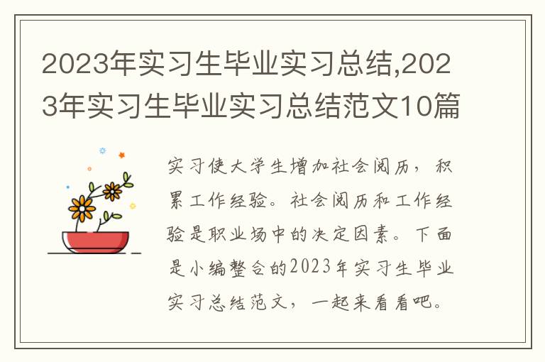 2023年實習生畢業實習總結,2023年實習生畢業實習總結范文10篇