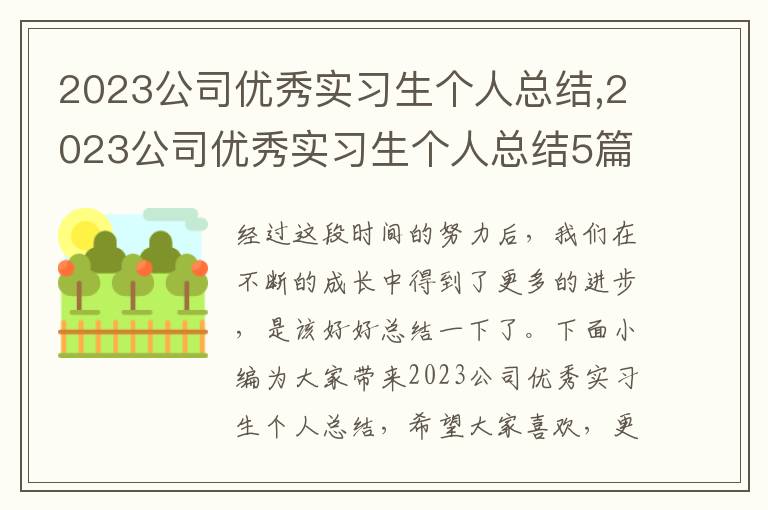 2023公司優秀實習生個人總結,2023公司優秀實習生個人總結5篇