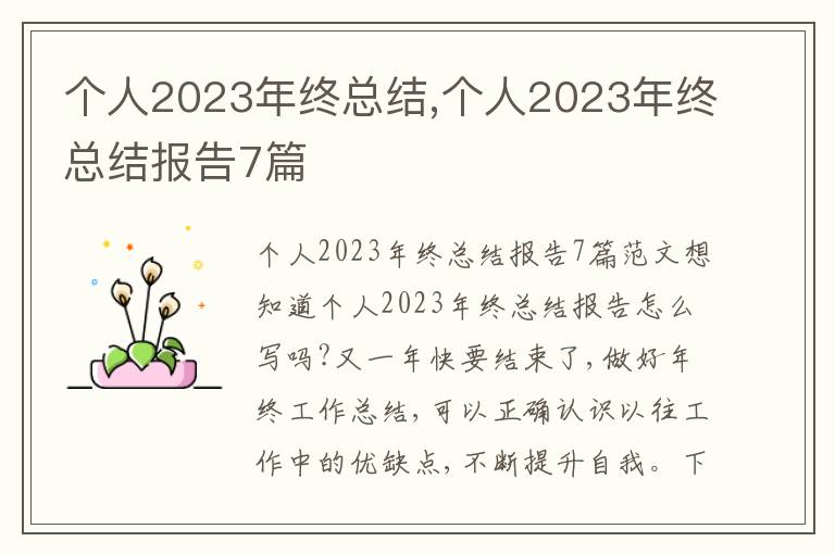 個(gè)人2023年終總結(jié),個(gè)人2023年終總結(jié)報(bào)告7篇