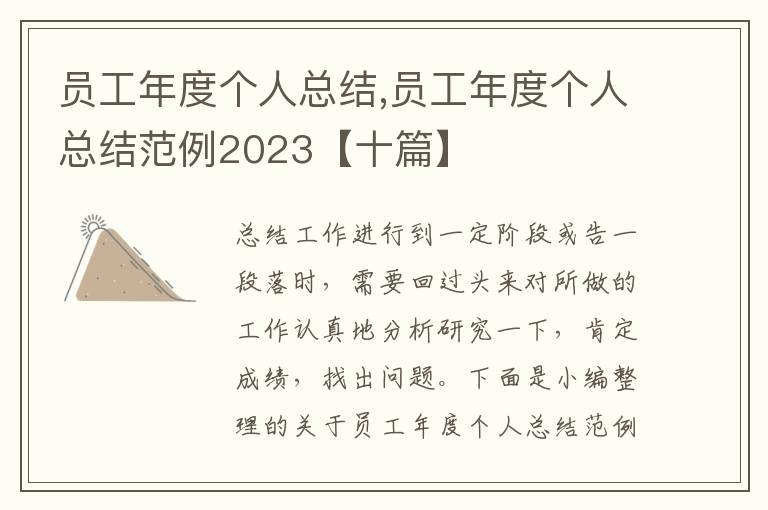 員工年度個人總結,員工年度個人總結范例2023【十篇】