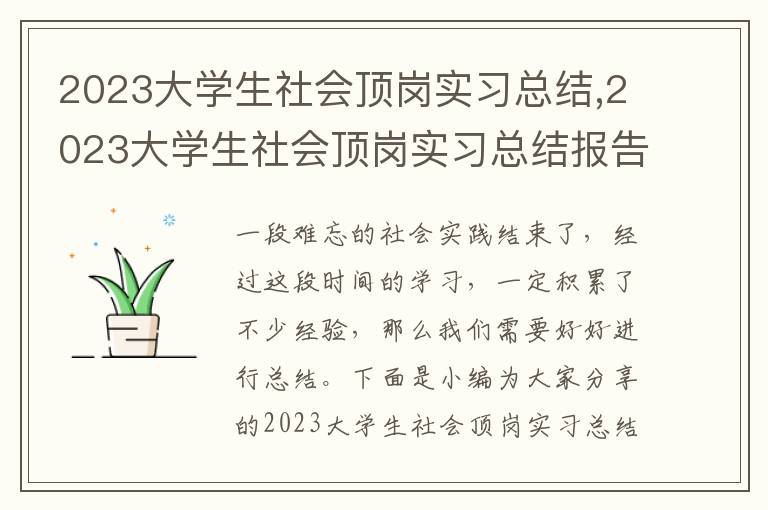 2023大學生社會頂崗實習總結,2023大學生社會頂崗實習總結報告