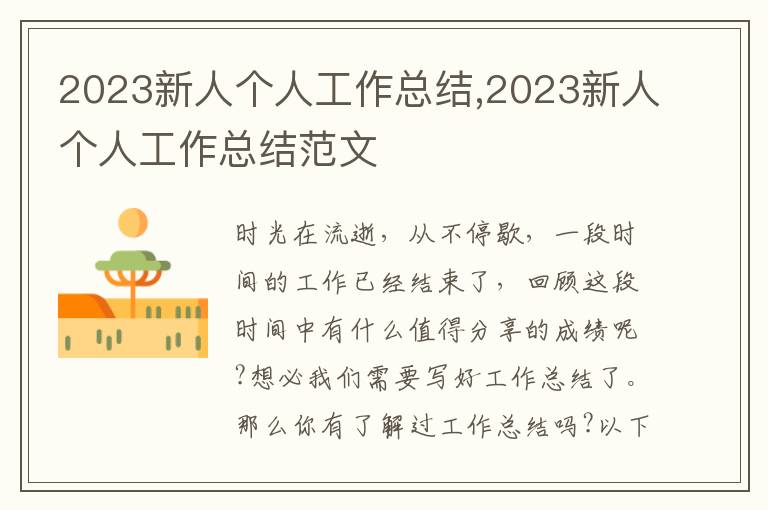 2023新人個人工作總結,2023新人個人工作總結范文