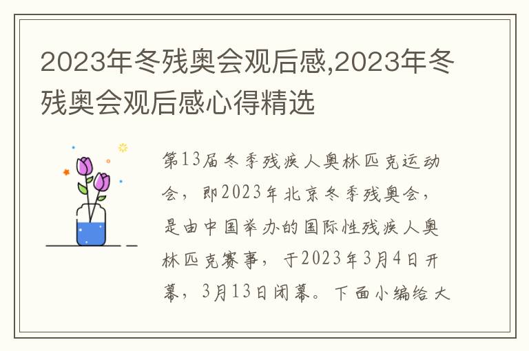 2023年冬殘奧會觀后感,2023年冬殘奧會觀后感心得精選