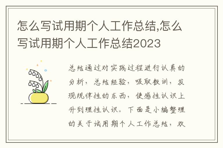 怎么寫試用期個人工作總結,怎么寫試用期個人工作總結2023