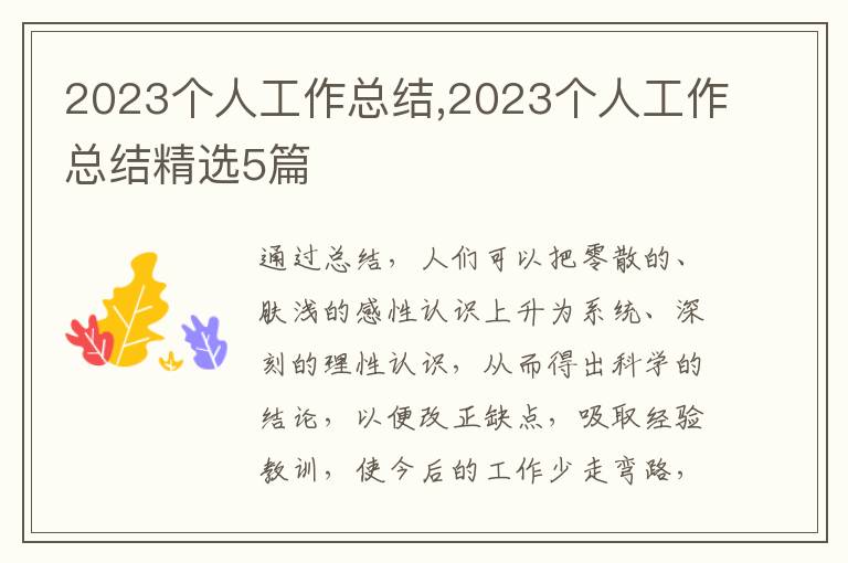 2023個(gè)人工作總結(jié),2023個(gè)人工作總結(jié)精選5篇