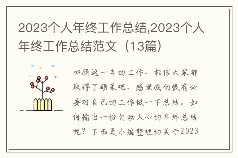 2023個人年終工作總結(jié),2023個人年終工作總結(jié)范文（13篇）