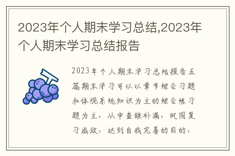 2023年個人期末學習總結,2023年個人期末學習總結報告