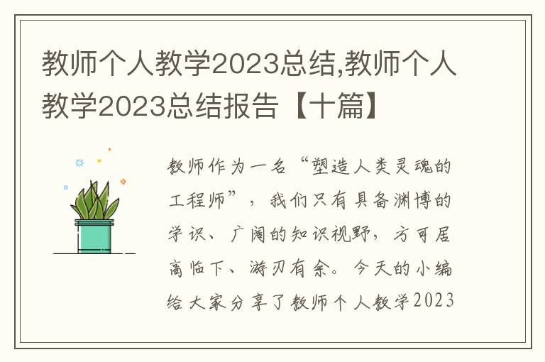 教師個人教學2023總結,教師個人教學2023總結報告【十篇】